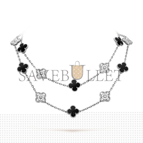 VAN CLEEF ARPELS VINTAGE ALHAMBRA LONG NECKLACE, 20 MOTIFS - WHITE GOLD, DIAMOND, ONYX VCARP2R800