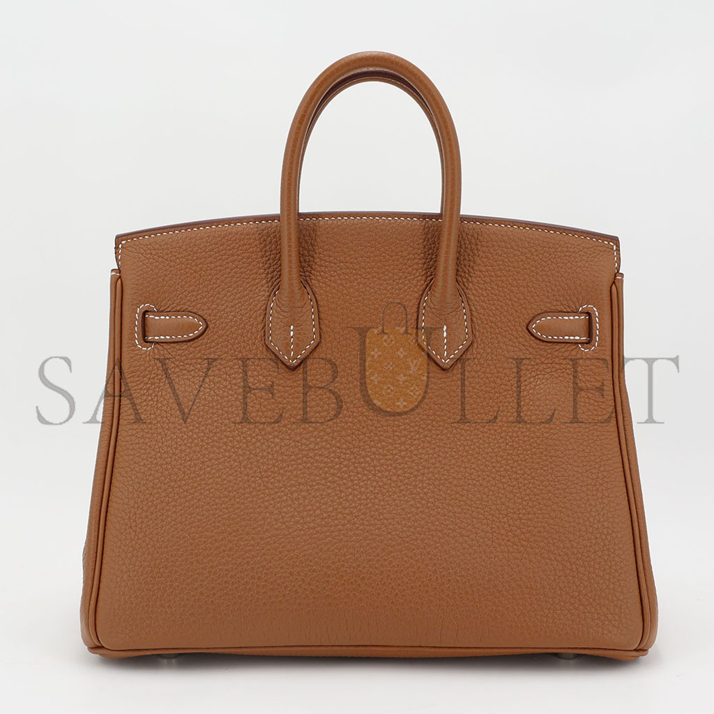 HERMÈS BIRKIN 25 TOGO LEATHER GOLD BROWN SILVER BUCKLE BAG H028369CK37 (25*20*13cm)