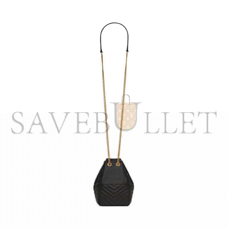 YSL JOE MINI BLACK QUILTED MONOGRAM BUCKET BAG 7607451EL071000 (19*13*13cm)