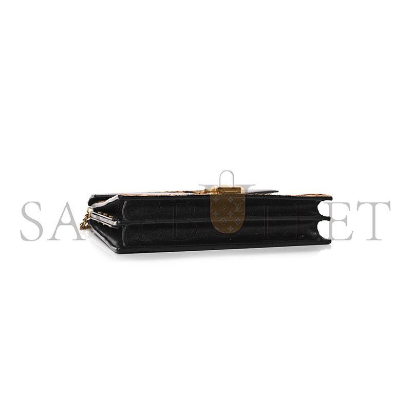 YSL CASSANDRA LEOPARD PRINT MONOGRAM CLASP BAG BLACK 1166300 (22*16.5*5.5cm)