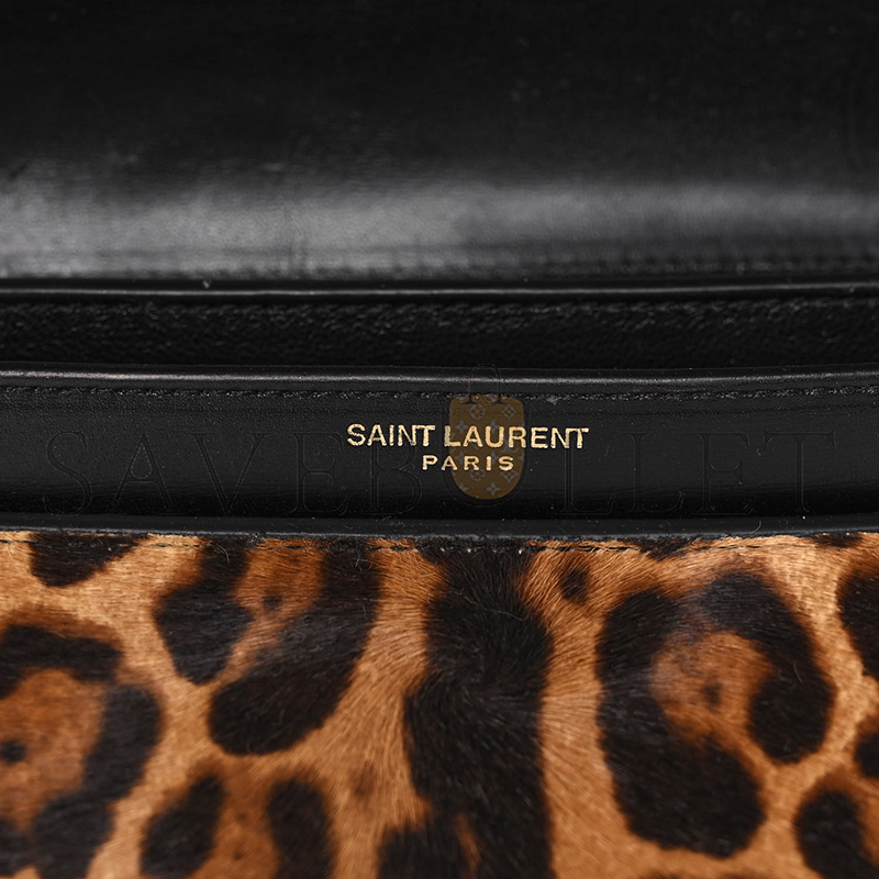 YSL CASSANDRA LEOPARD PRINT MONOGRAM CLASP BAG BLACK 1166300 (22*16.5*5.5cm)