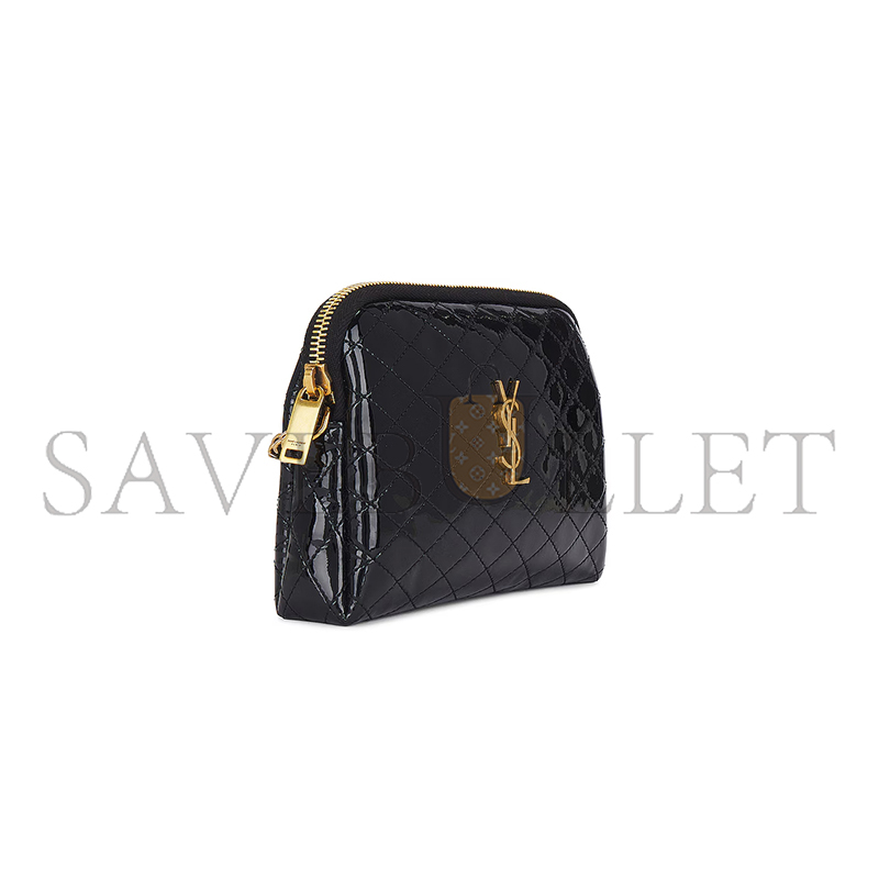 YSL GABY ZIPPED POUCH IN QUILTED PATENT LEATHER 733667AHG071000 (19*13*3.5cm)