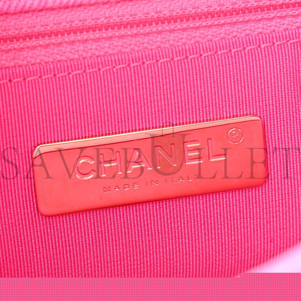 Ch*el denim quilted large Ch*el 19 flap neon pink gold hardware (30*20*10cm)