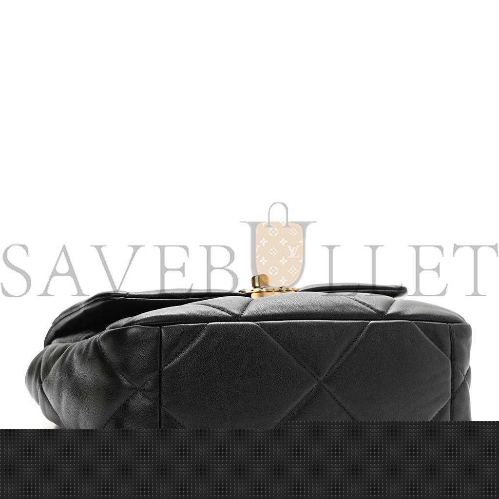 Ch*el goatskin quilted medium Ch*el 19 flap black gold hardware (25*17*8cm)