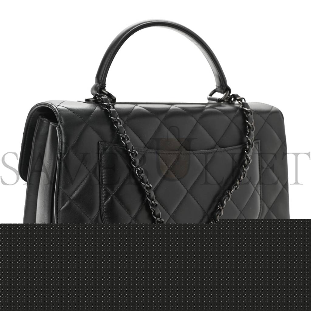 Ch*el lambskin quilted medium trendy cc dual handle flap bag so black black hardware (25*18*10cm)