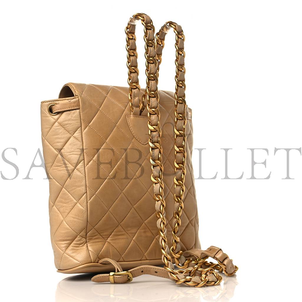 Ch*el lambskin quilted backpack beige gold hardware (21.6*22.2*10.2cm)
