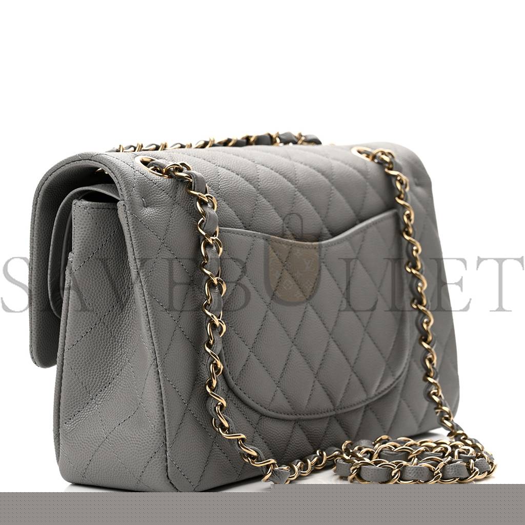 Ch*el caviar quilted medium double flap grey rose gold hardware (25*17*6cm)