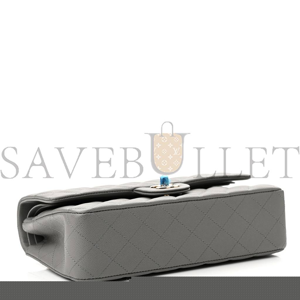 Ch*el caviar quilted medium double flap grey rose gold hardware (25*17*6cm)