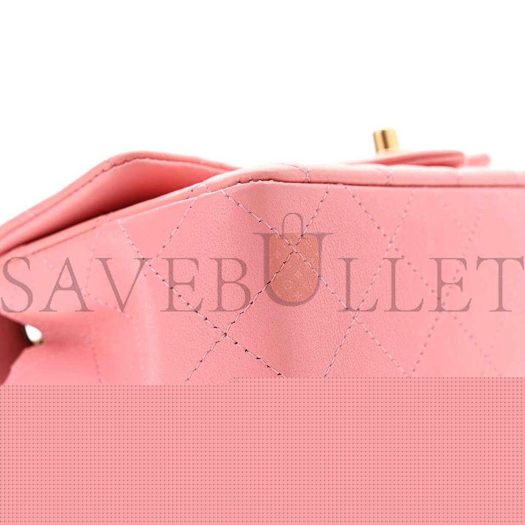Ch*el lambskin quilted mini rectangular flap pink gold hardware (20*11*6cm)