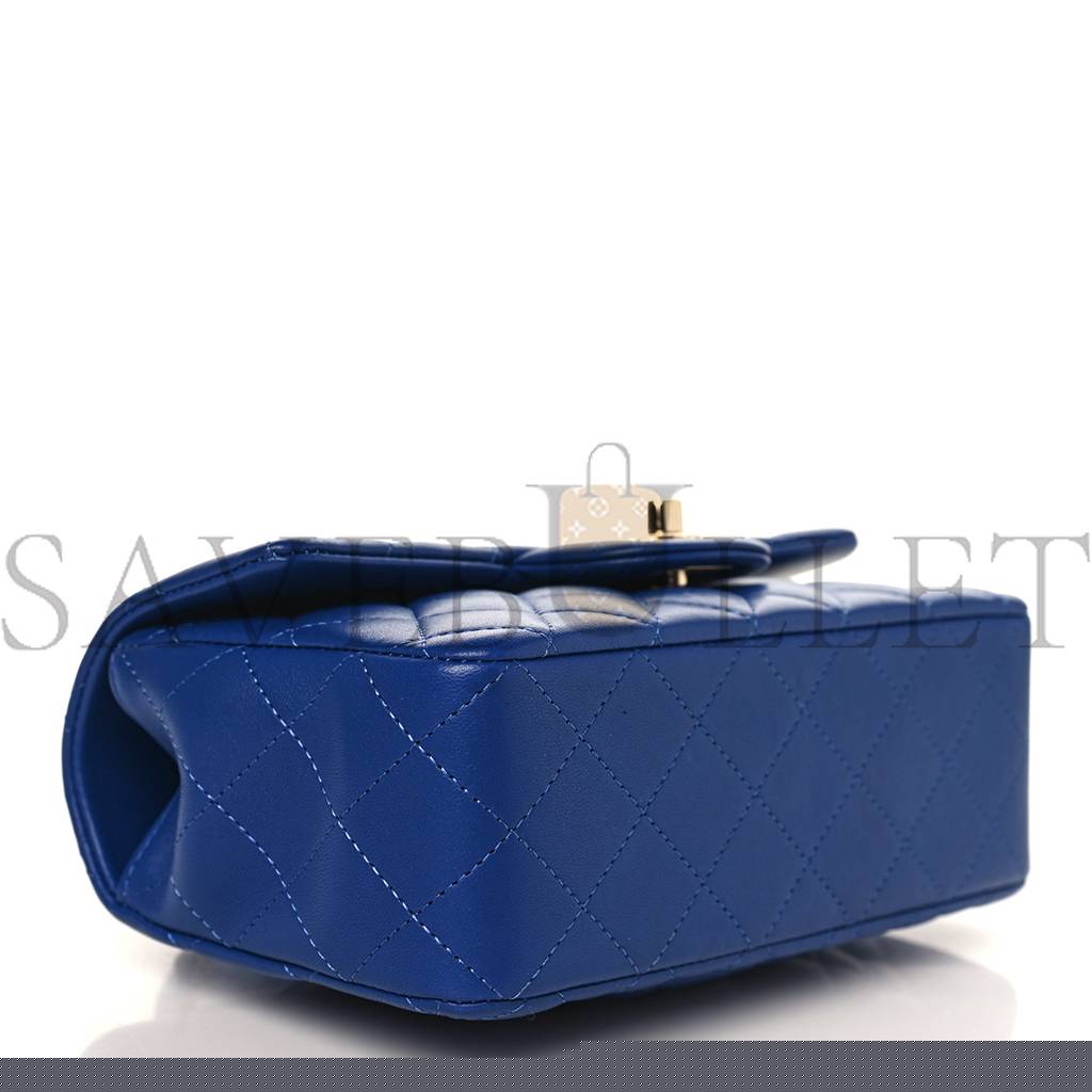 Ch*el lambskin quilted mini top handle rectangular flap blue rose gold hardware (20*12*6cm)