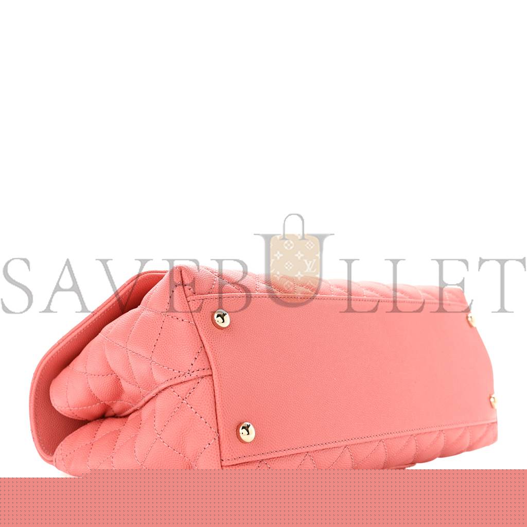 Ch*el caviar quilted small coco handle flap pink rose gold hardware (29*19*9cm)