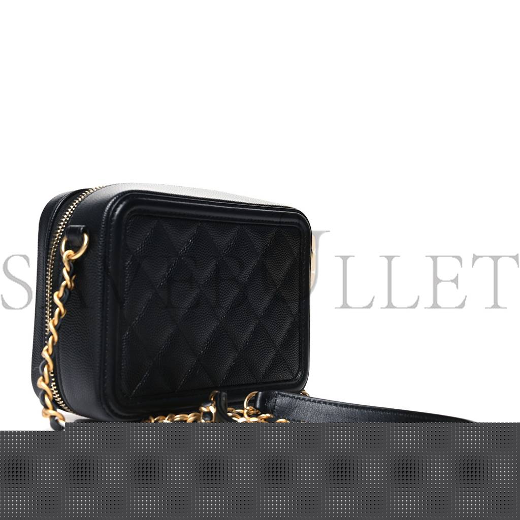 Ch*el caviar quilted cc filigree vanity clutch with chain black (14*10*6cm)