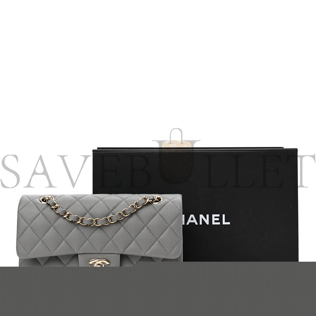 Ch*el caviar quilted small double flap grey rose gold hardware (22*14*7cm)