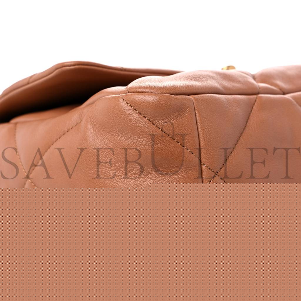 Ch*el lambskin quilted large Ch*el 19 flap brown gold hardware (30*20*9cm)