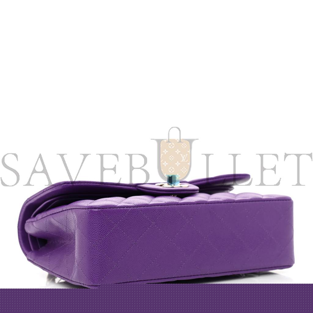 Ch*el caviar quilted small double flap dark purple rose gold hardware (23*14*6cm)