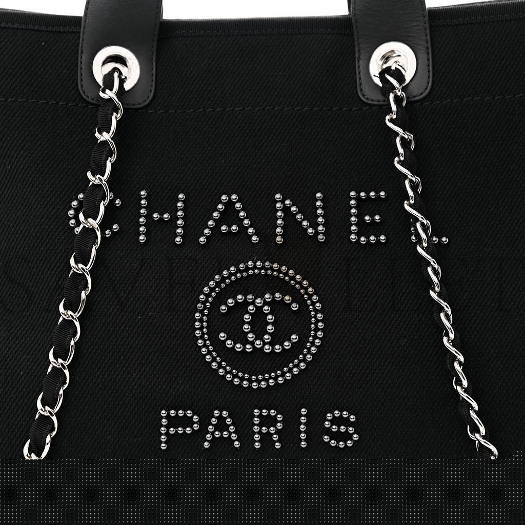 Ch*el canvas pearl medium deauville tote black (38*29*18cm)