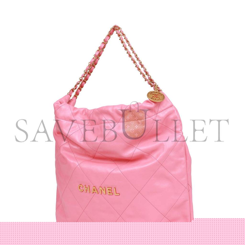 Ch*el small 22 bag pink calfskin gold hardware (30*28*8cm)