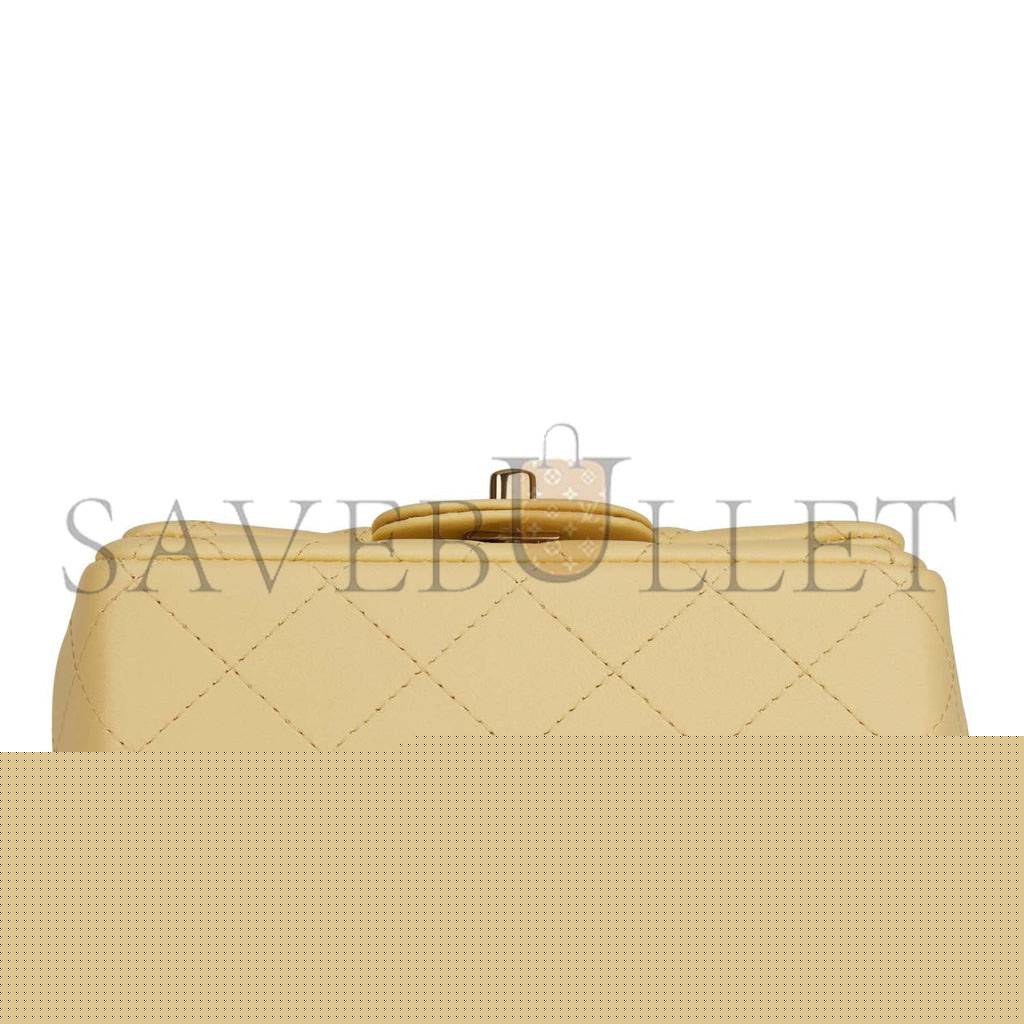 Ch*el mini square flap bag yellow lambskin light gold hardware (17*13*8cm)