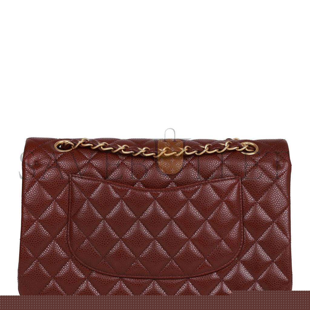 Ch*el medium classic double flap bag burgundy caviar antique gold hardware (25*15*7cm)