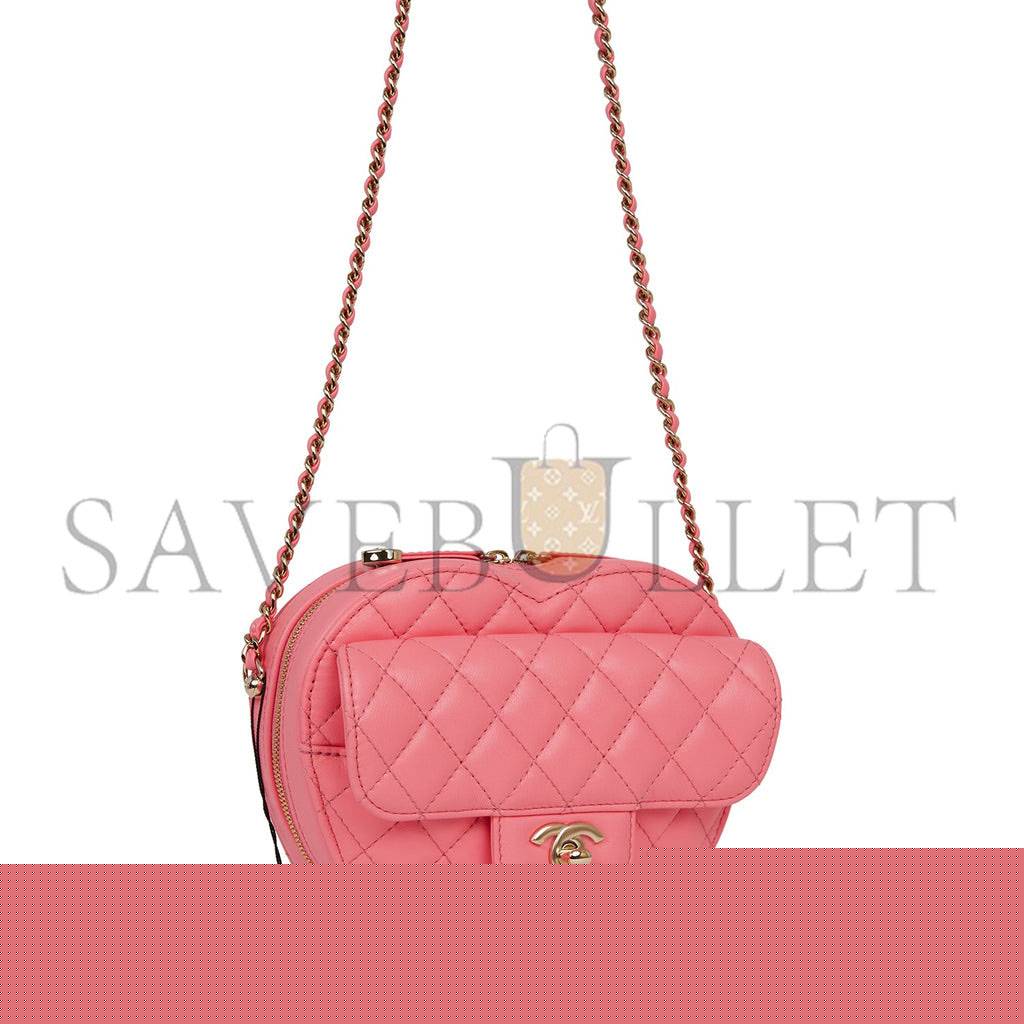 Ch*el cc in love large heart bag pink lambskin light gold hardware (20*18*6cm)