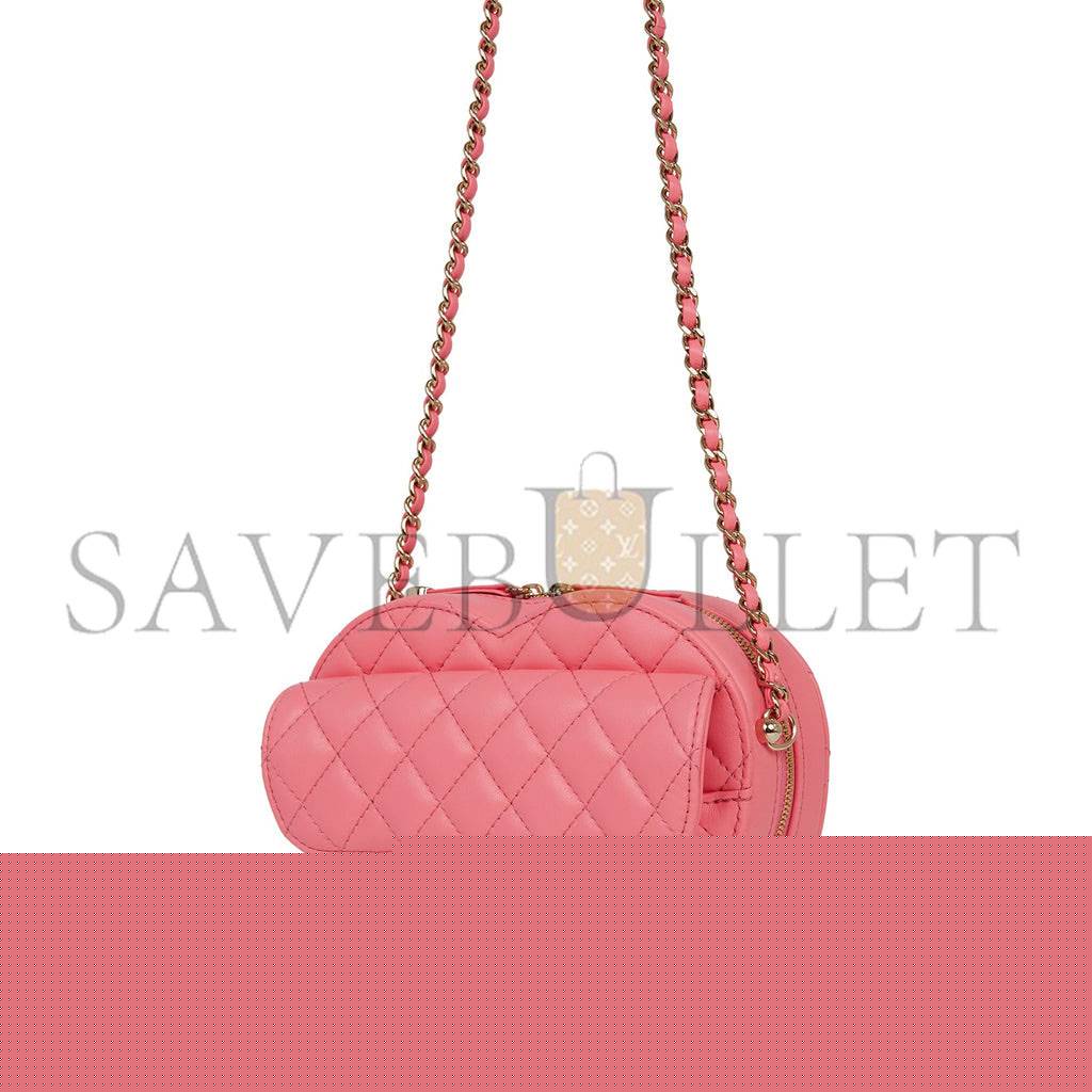 Ch*el cc in love large heart bag pink lambskin light gold hardware (20*18*6cm)