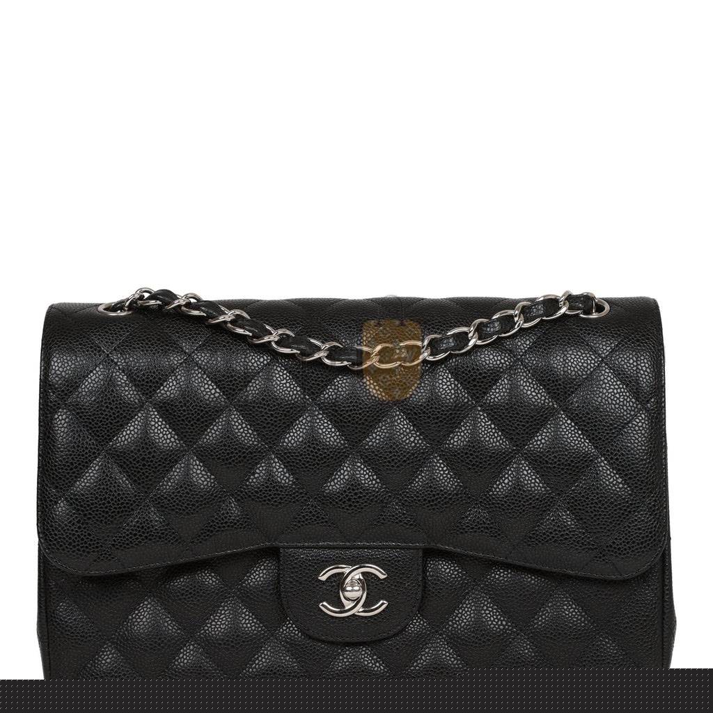 Ch*el jumbo classic double flap bag black caviar silver hardware (30*20*9cm)