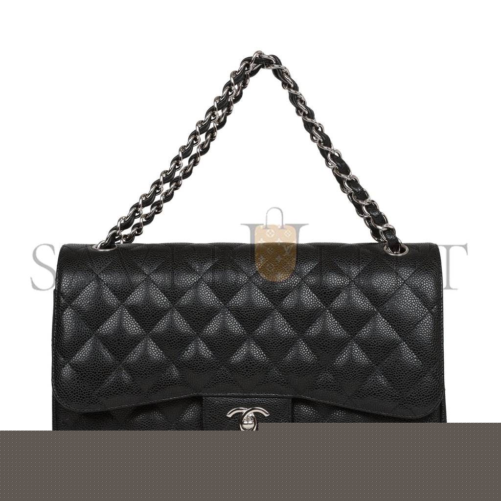Ch*el jumbo classic double flap bag black caviar silver hardware (30*20*9cm)