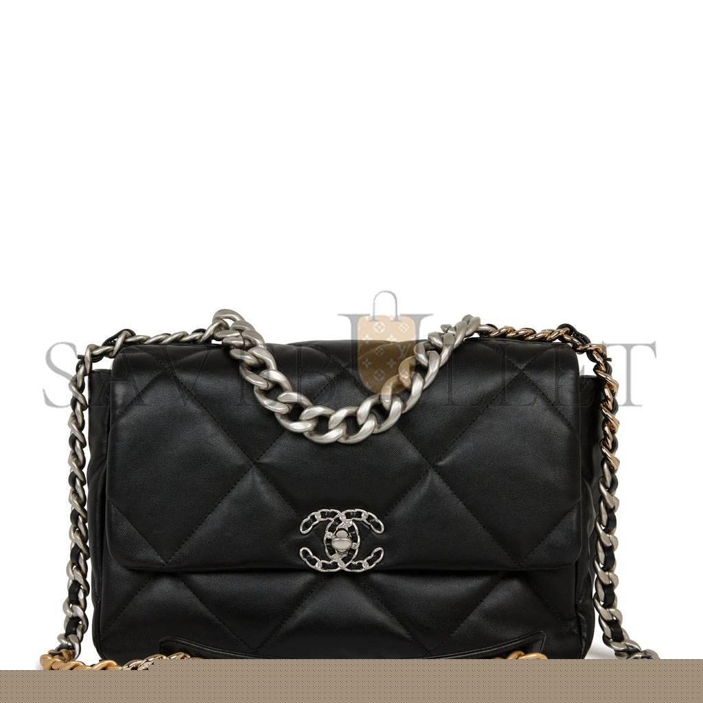 Ch*el large 19 flap bag black lambskin mixed hardware (30*20*9cm)