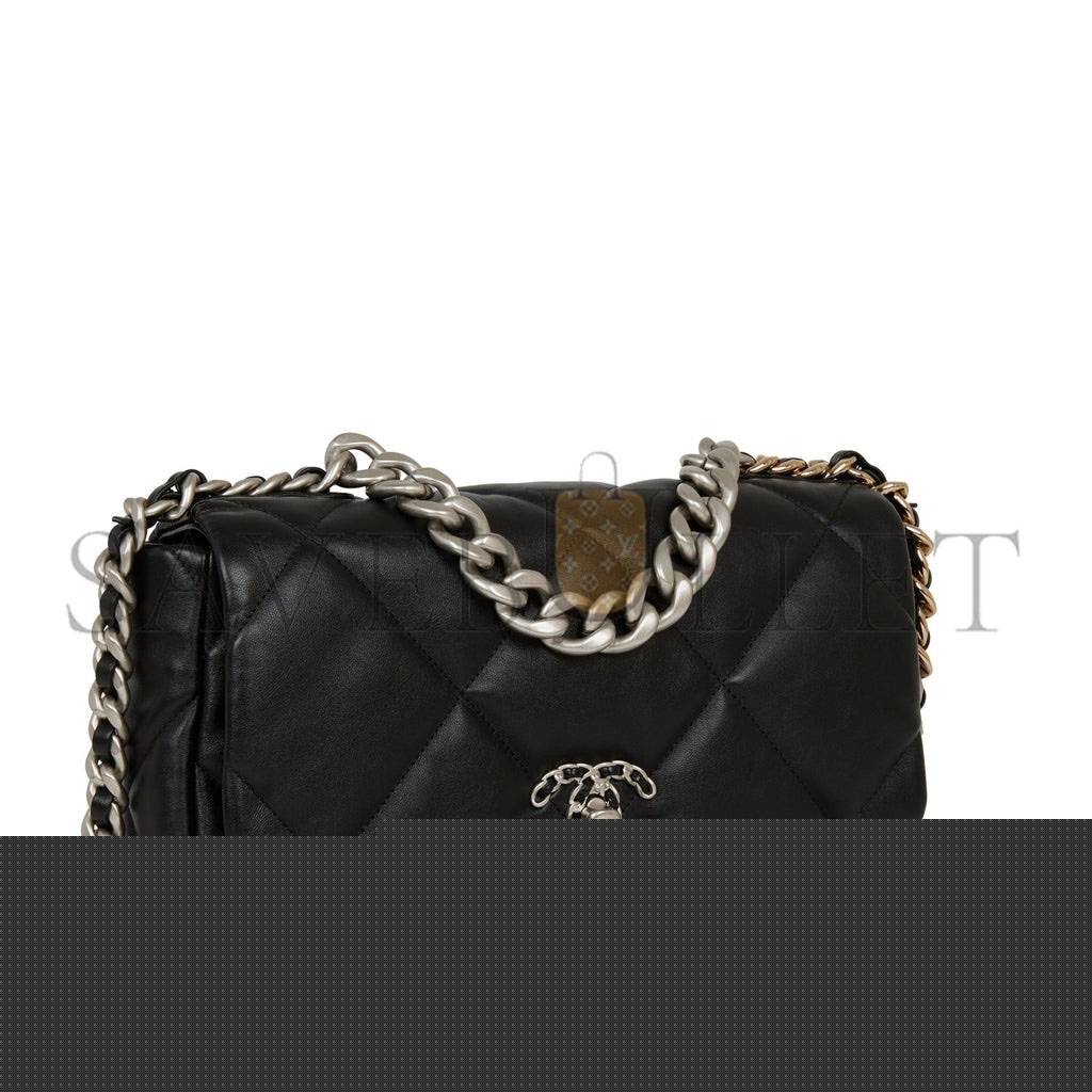 Ch*el large 19 flap bag black lambskin mixed hardware (30*20*9cm)