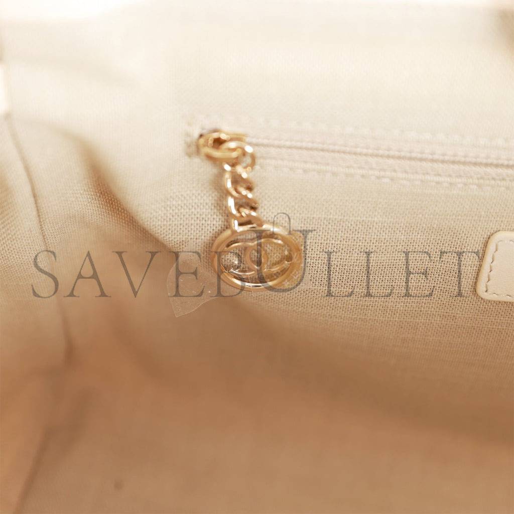 Ch*el small deauville shopping bag white boucle light gold hardware (34*27*15cm)