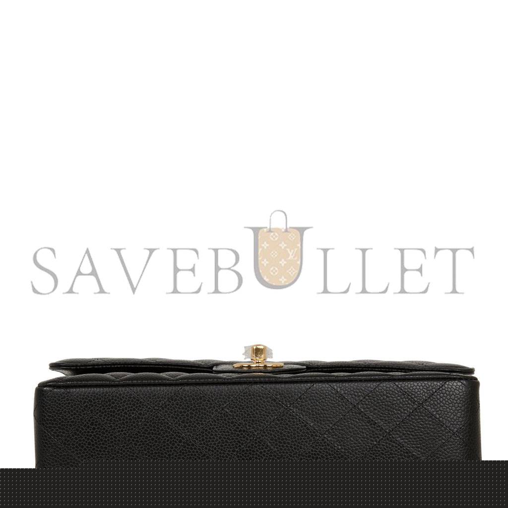 Ch*el medium classic double flap bag black quilted caviar gold hardware (25*15*7cm)