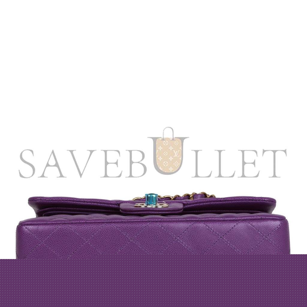 Ch*el small classic double flap purple caviar light gold hardware (23*13*6cm)
