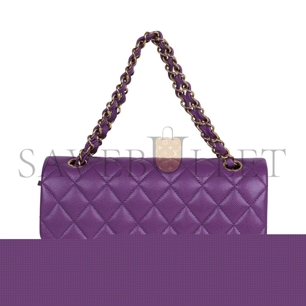 Ch*el small classic double flap purple caviar light gold hardware (23*13*6cm)
