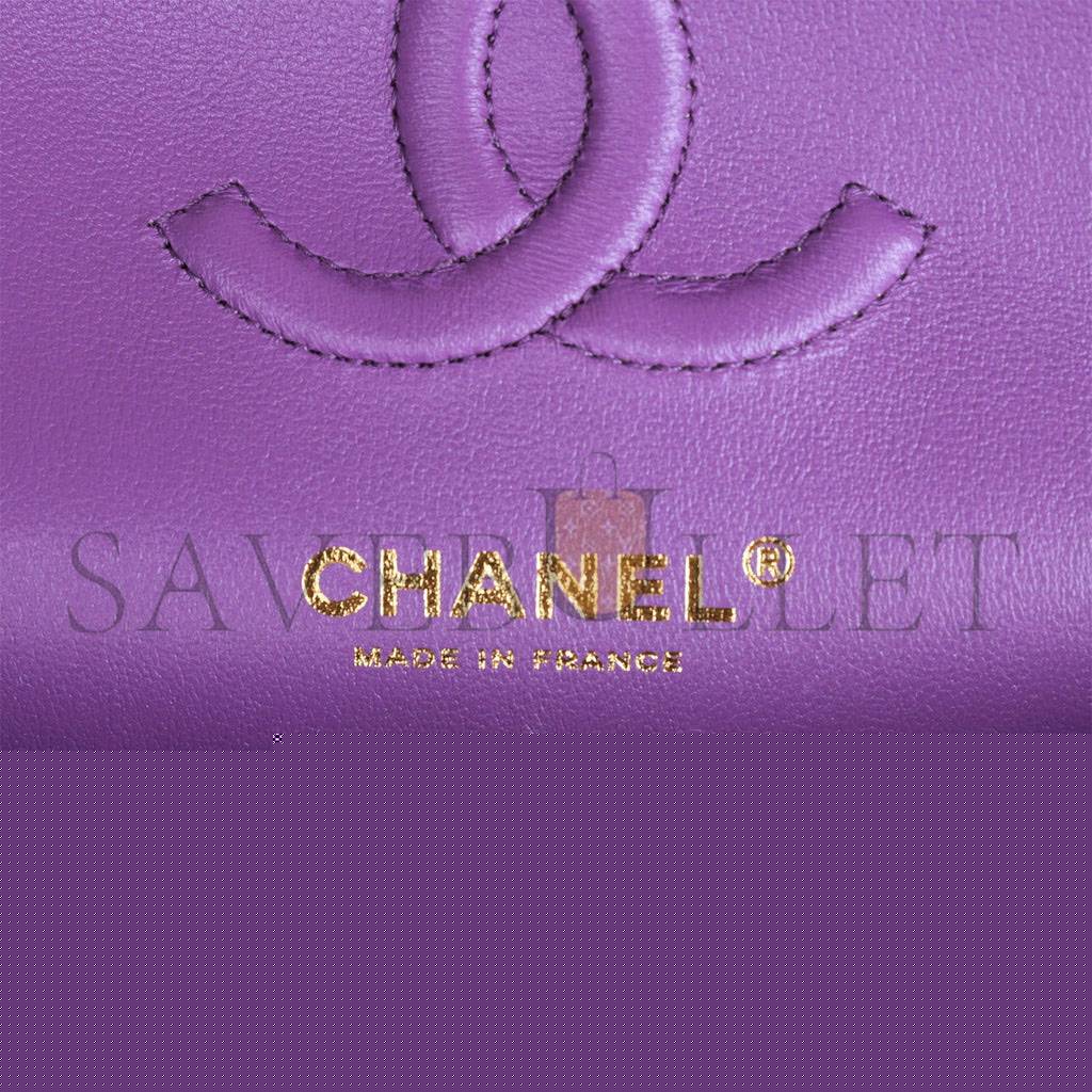 Ch*el small classic double flap purple caviar light gold hardware (23*13*6cm)