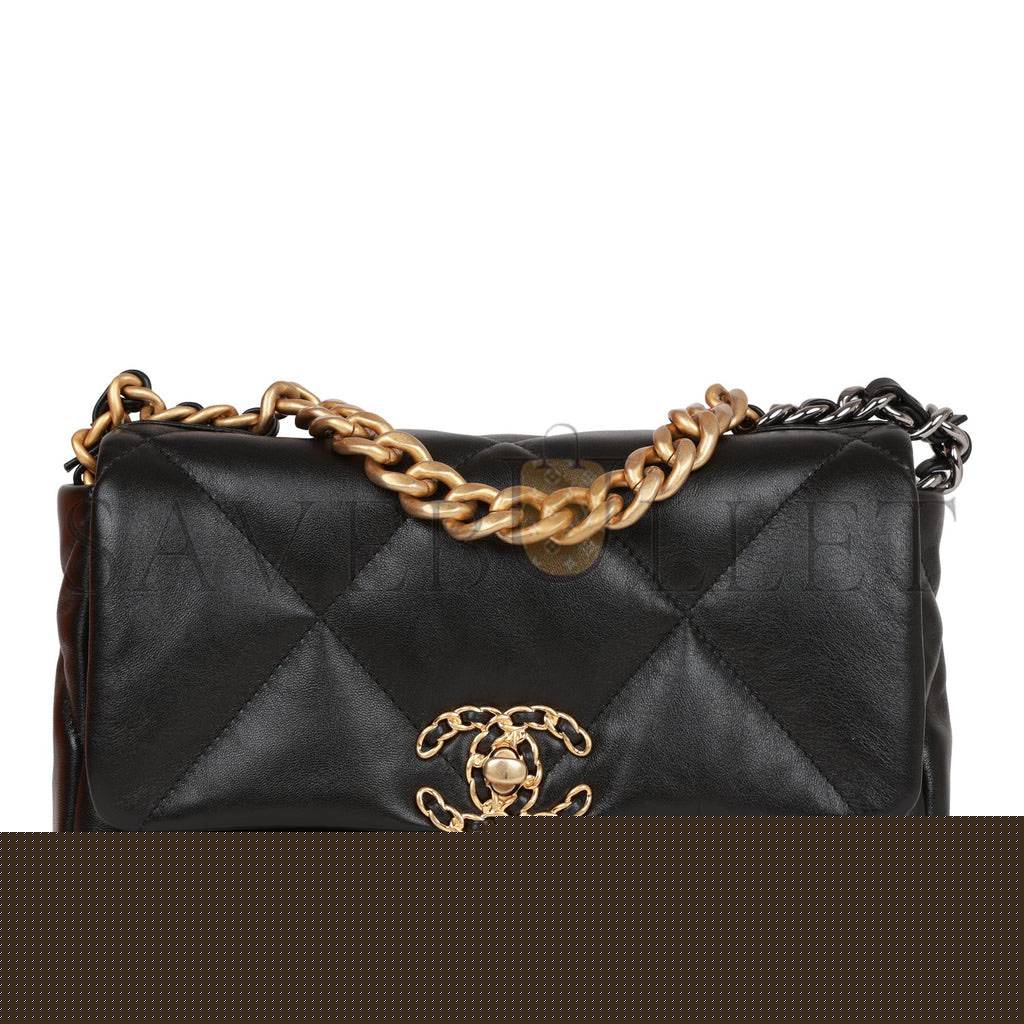 Ch*el medium 19 flap bag black lambskin mixed hardware (25*16*9cm)