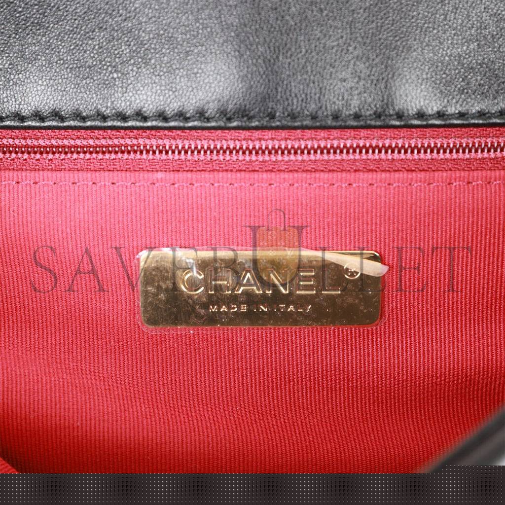 Ch*el medium 19 flap bag black lambskin mixed hardware (25*16*9cm)