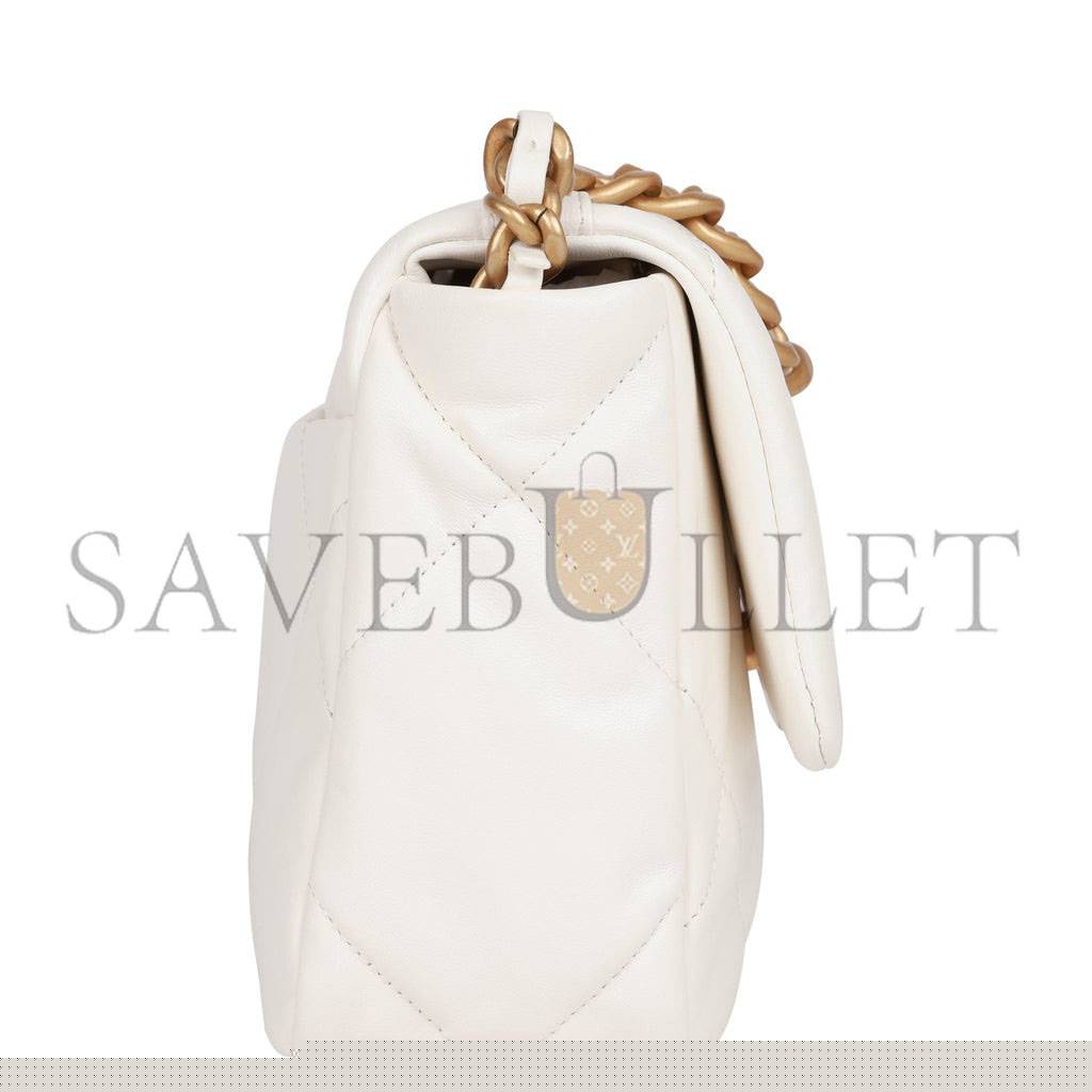 Ch*el medium 19 flap bag white calfskin mixed hardware (25*16*9cm)