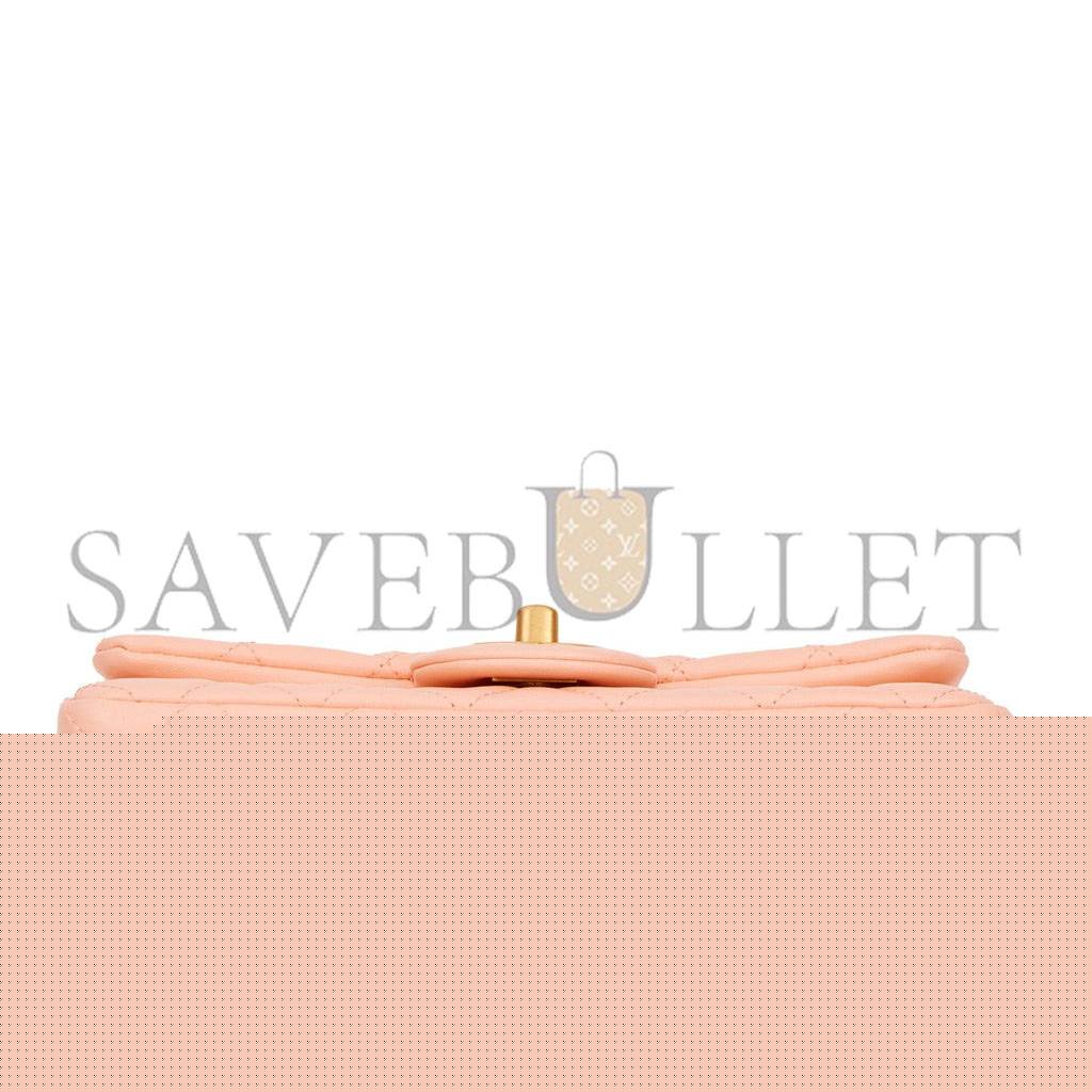 Ch*el pearl crush mini rectangular flap bag peach lambskin antique gold hardware (20*13*6cm)
