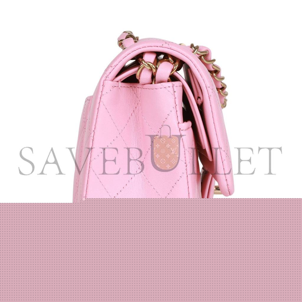 Ch*el small classic double flap pink lambskin light gold hardware (23*13*6cm)