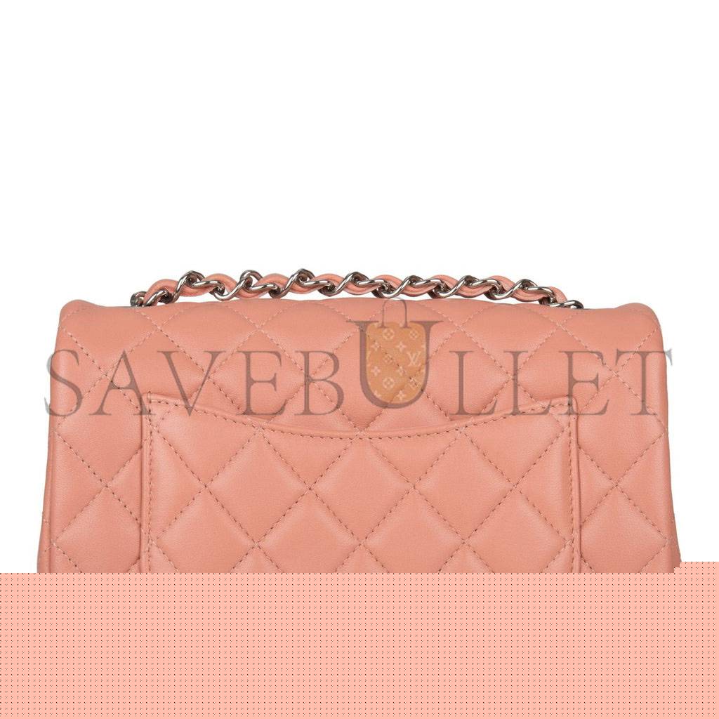 Ch*el mini rectangular flap bag rose lambskin silver hardware (20*13*6cm)