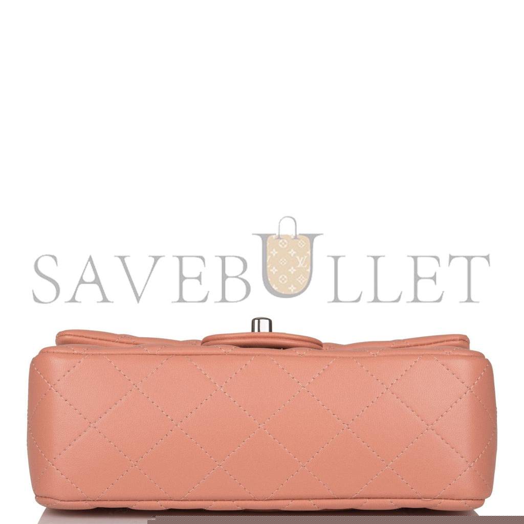 Ch*el mini rectangular flap bag rose lambskin silver hardware (20*13*6cm)