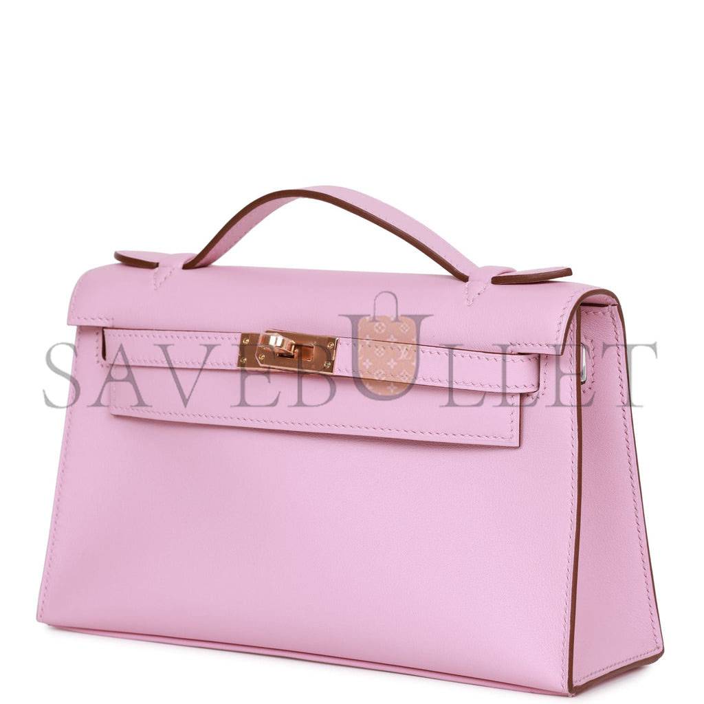 H**mes kelly pochette mauve sylvestre swift rose gold hardware (22*12*13cm)