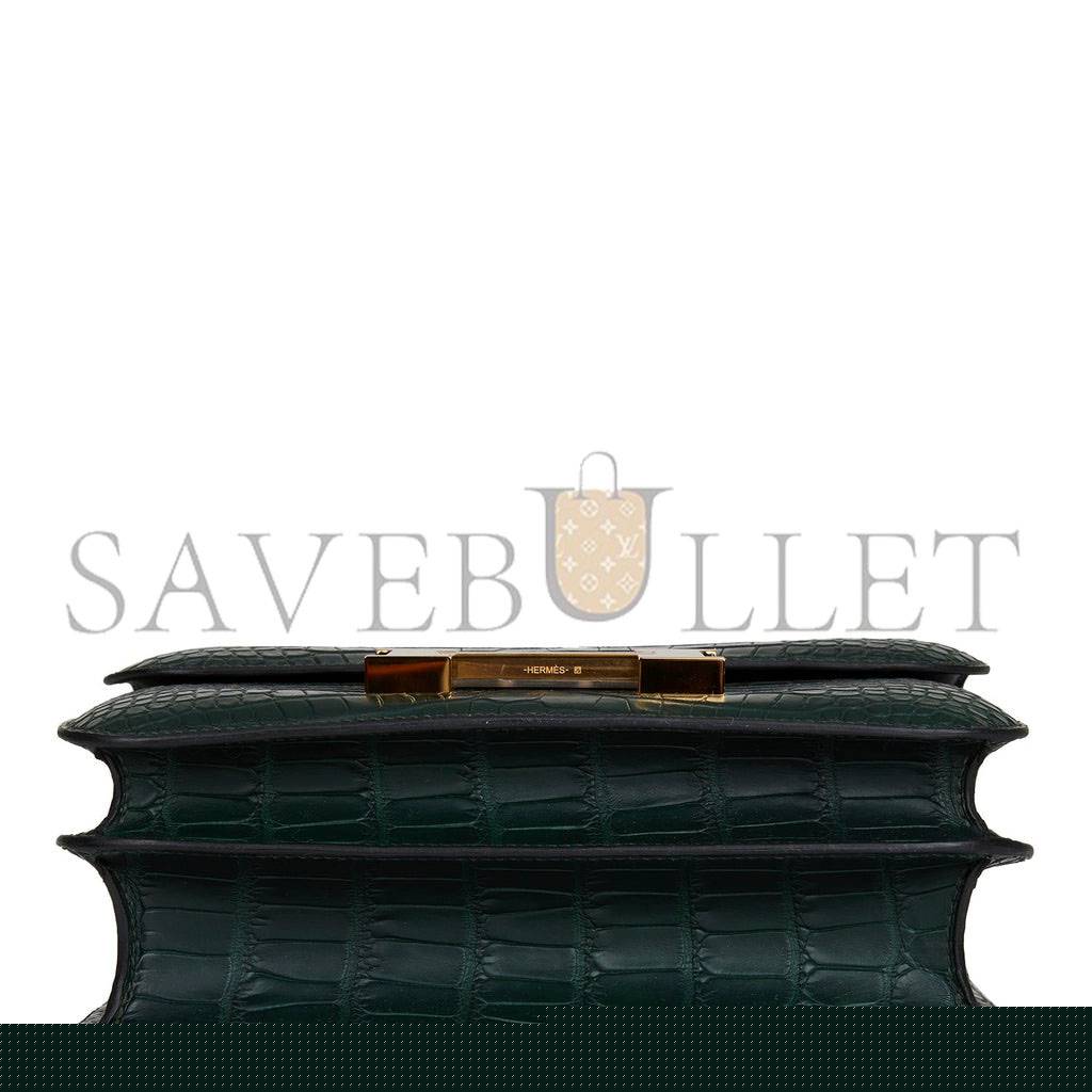H**mes constance 24 vert fonce matte alligator gold hardware (24cm)
