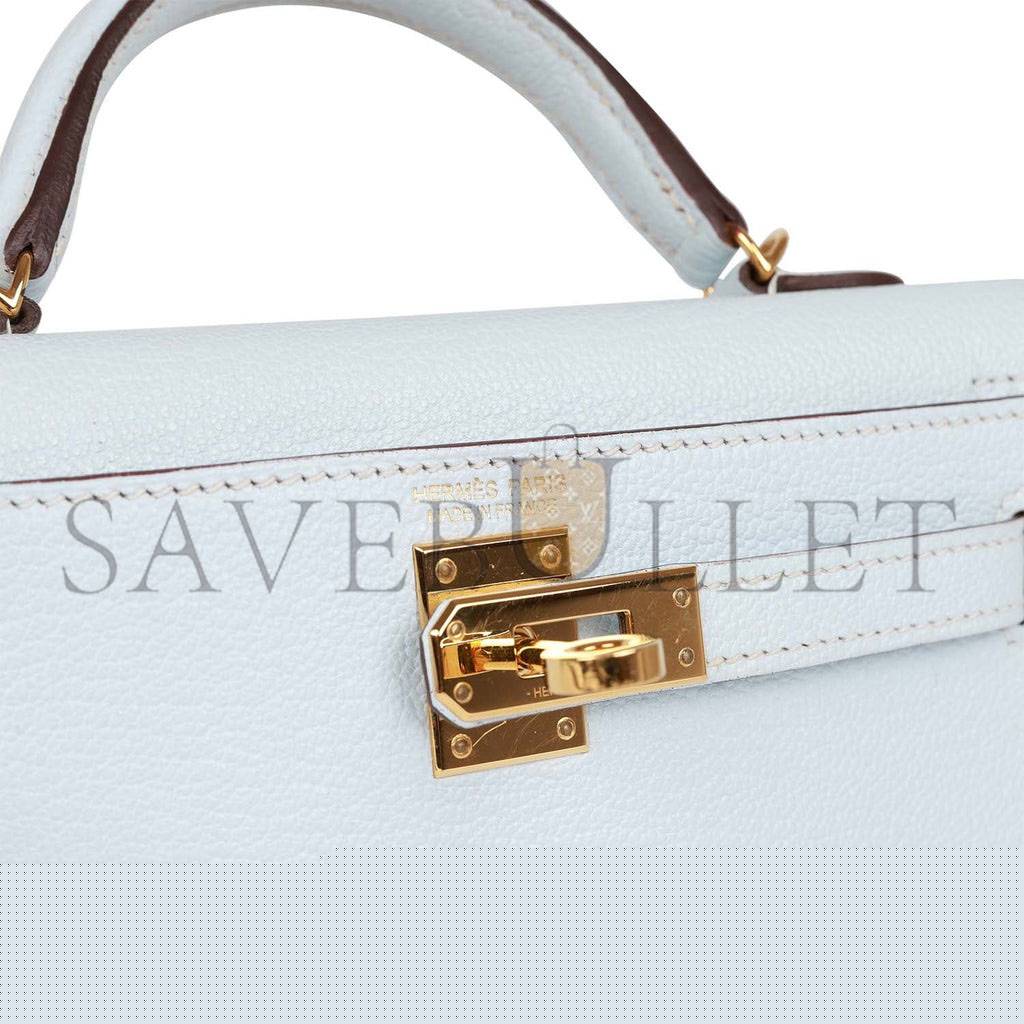 H**mes mini H**mes kelly sellier 20 bleu brume chevre gold hardware (19*12*5.5cm)