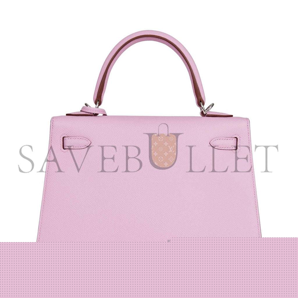 H**mes kelly sellier 25 mauve sylvestre epsom palladium hardware (25*17*7cm)