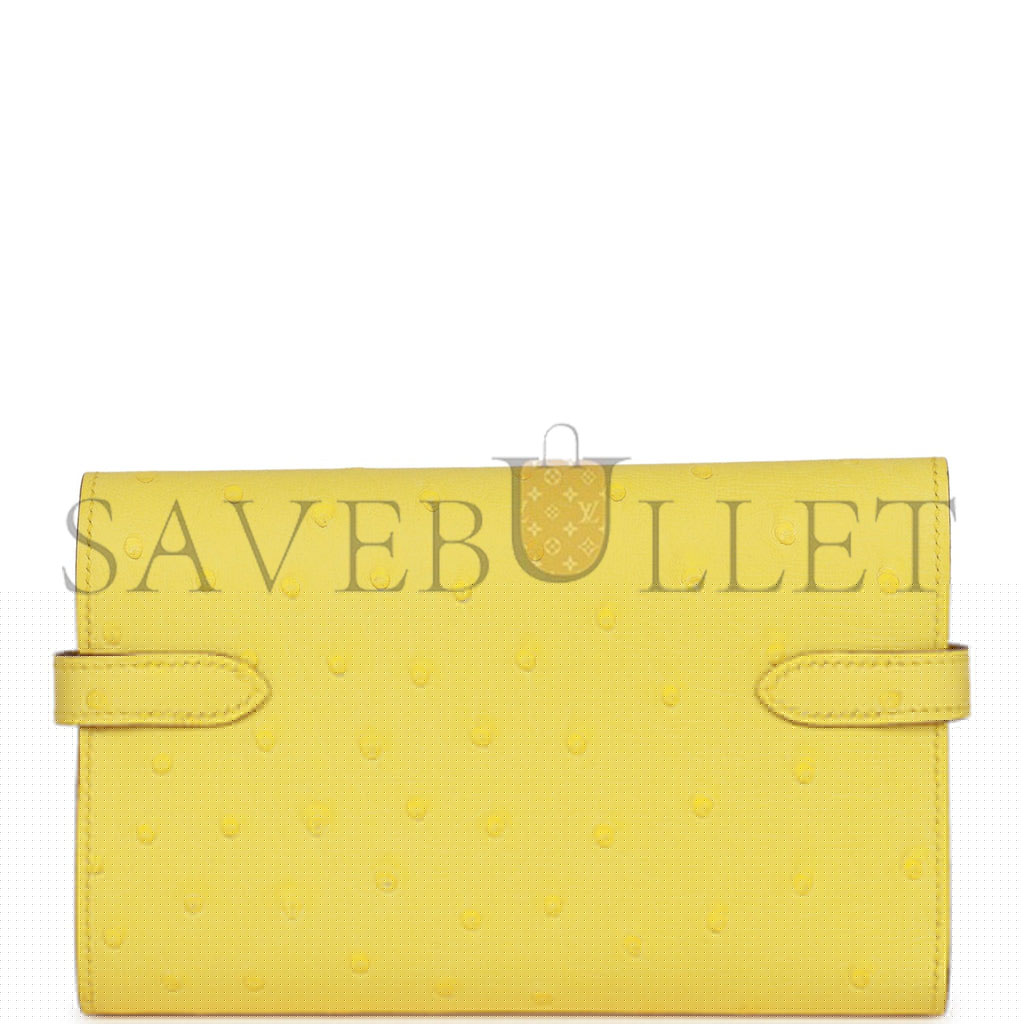 H**mes medium kelly depliant wallet jaune citron ostrich palladium hardware (15*10*3cm)