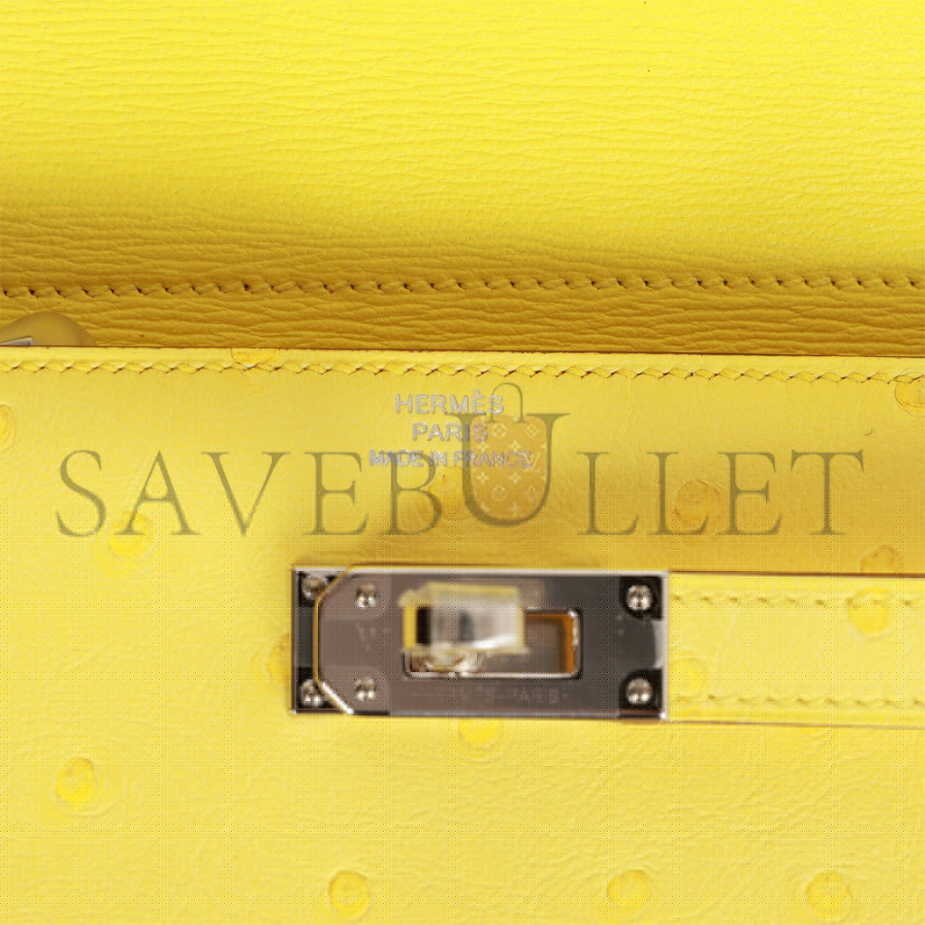 H**mes medium kelly depliant wallet jaune citron ostrich palladium hardware (15*10*3cm)