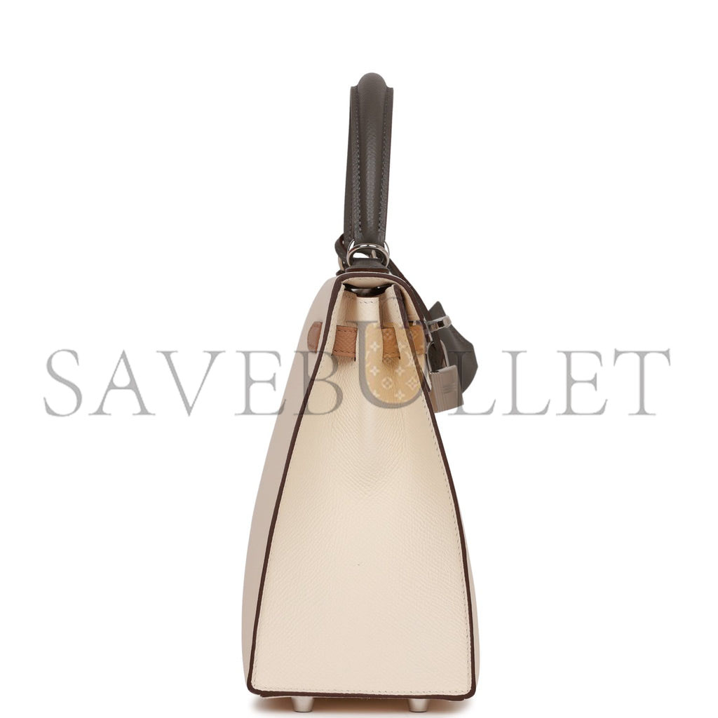 H**mes kelly sellier 25 tri-color nata, chai and gris meyer epsom palladium hardware (25*17*7cm)