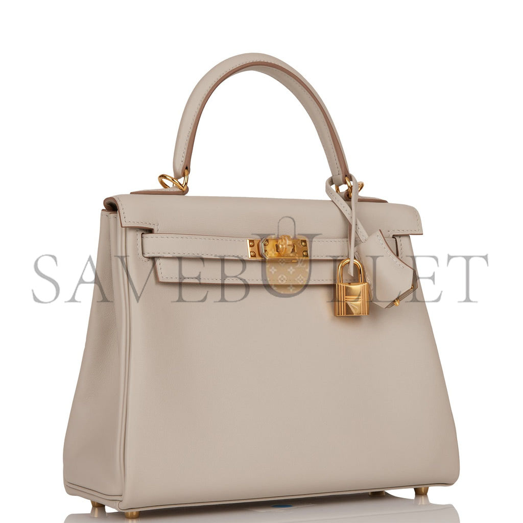 H**mes kelly retourne 25 gris perle swift gold hardware handmade (25*17*7cm)
