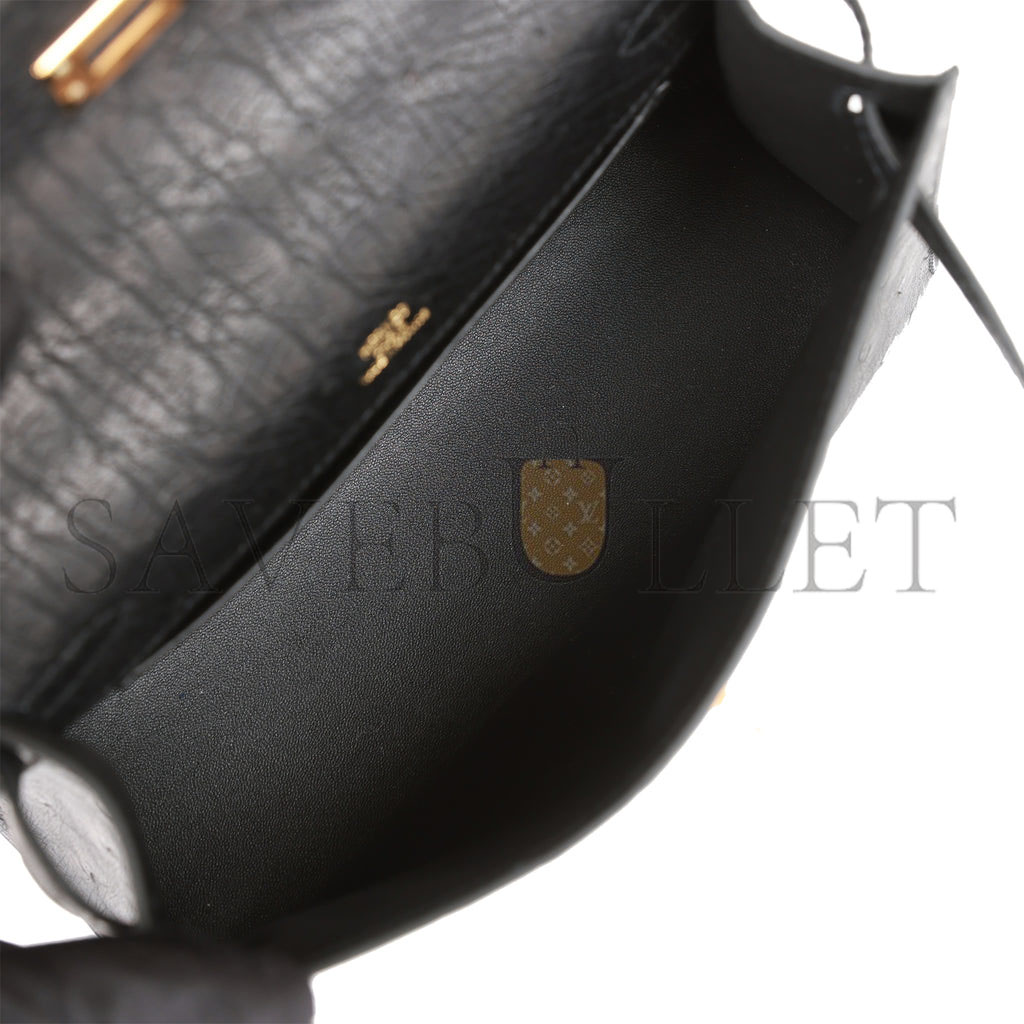 H**mes kelly pochette black ostrich gold hardware (22*12*13cm)